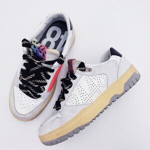 P448  Women's Mason Sneaker Low Top White Leather Glitter Pearl Women's 38 / 7.5